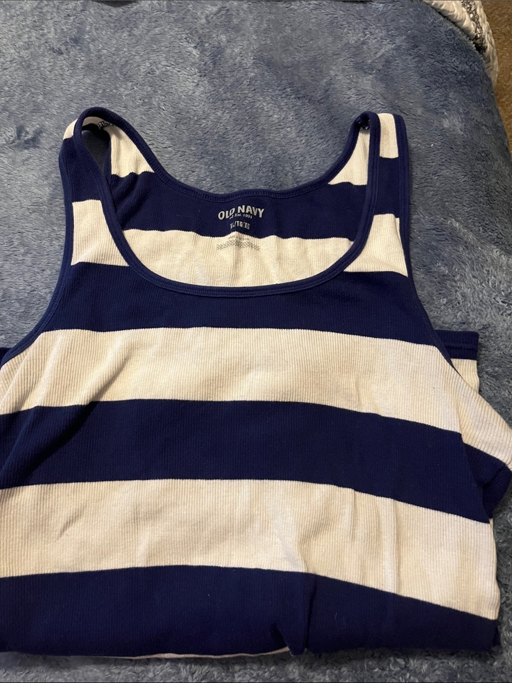 Old Navy Navy & White Wide Striped Ribbed Tank